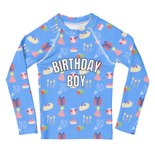 Birthday Party 'Birthday Boy' Long Sleeve Rash Guard Swim Shirt With UPF 50+