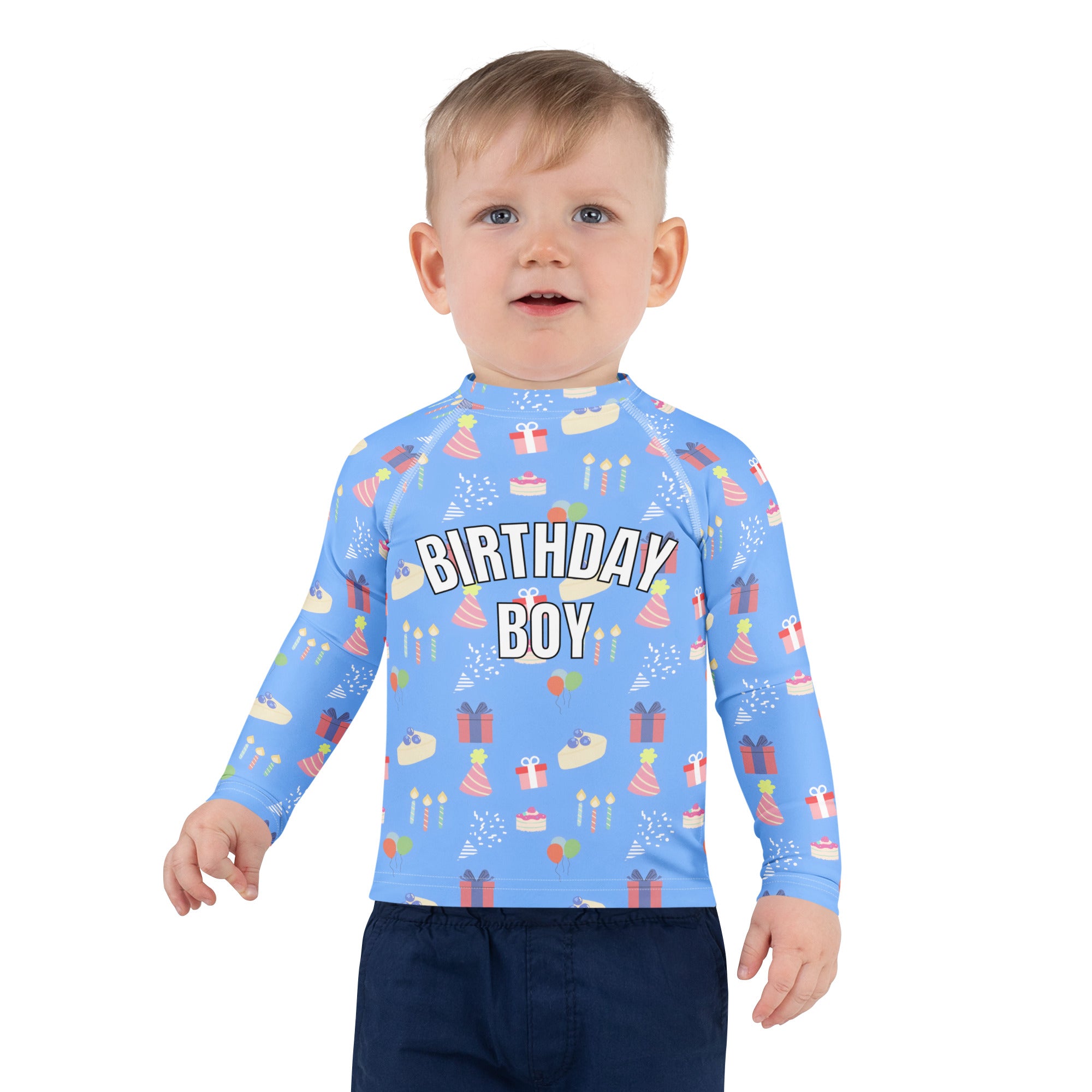 Birthday Party 'Birthday Boy' Long Sleeve Rash Guard Swim Shirt With UPF 50+