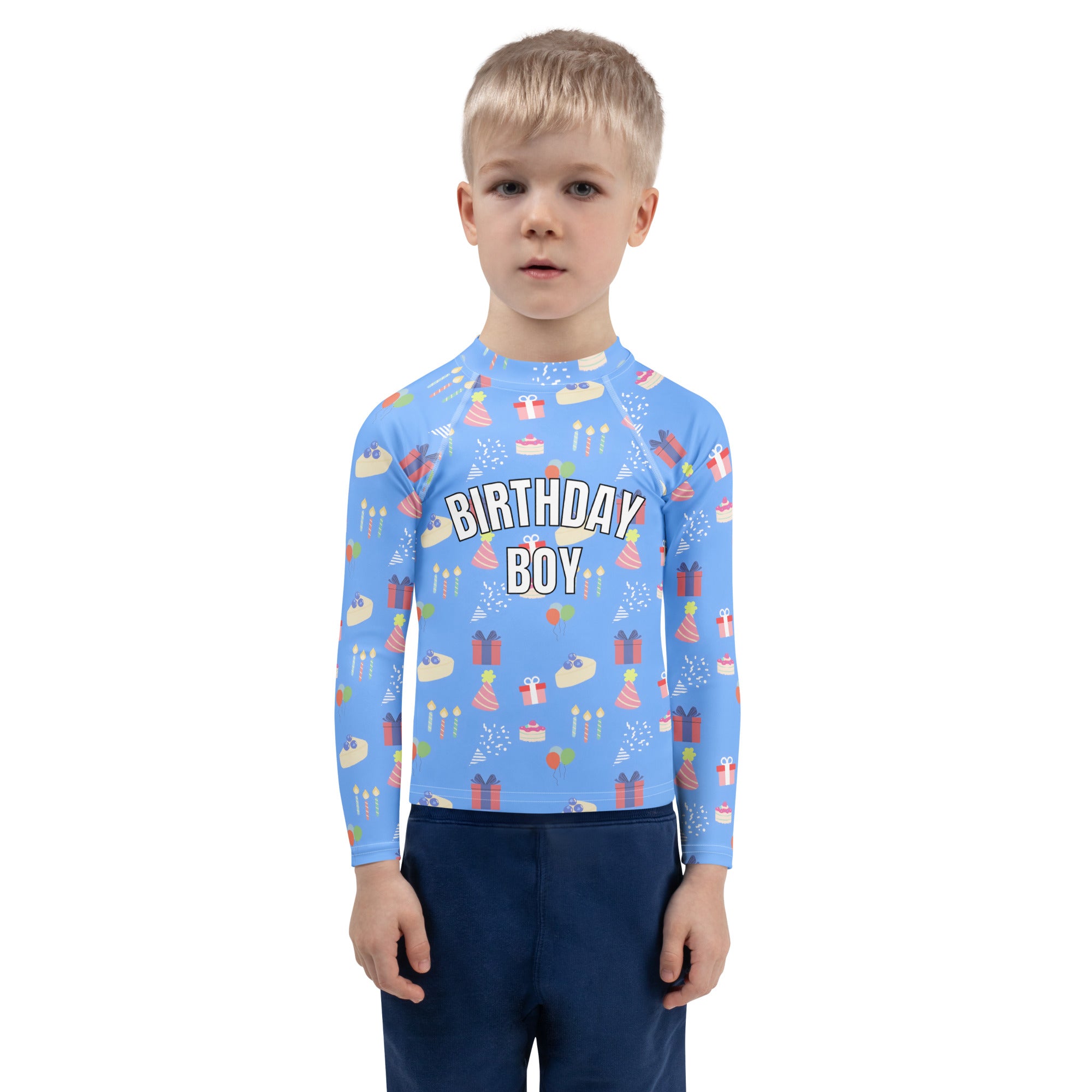 Birthday Party 'Birthday Boy' Long Sleeve Rash Guard Swim Shirt With UPF 50+