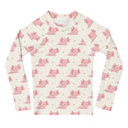 Girls Pink Axolotl Long Sleeve Rash Guard Swim Shirt With UPF 50+