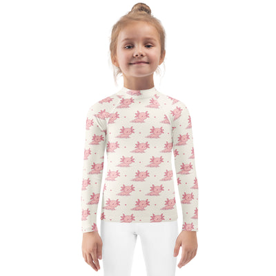 Girls Pink Axolotl Long Sleeve Rash Guard Swim Shirt With UPF 50+
