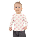 Girls Pink Axolotl Long Sleeve Rash Guard Swim Shirt With UPF 50+