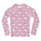 Girls Pink Pug Long Sleeve Rash Guard Swim Shirt With UPF 50+