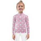 Girls Pink Pug Long Sleeve Rash Guard Swim Shirt With UPF 50+