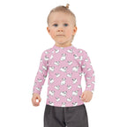 Girls Pink Pug Long Sleeve Rash Guard Swim Shirt With UPF 50+