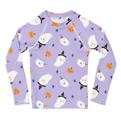 Girls Ghost Witch Long Sleeve Rash Guard Swim Shirt With UPF 50+