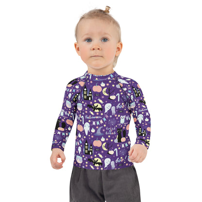 Kids Spooky Halloween Long Sleeve Rash Guard Swim Shirt With UPF 50+