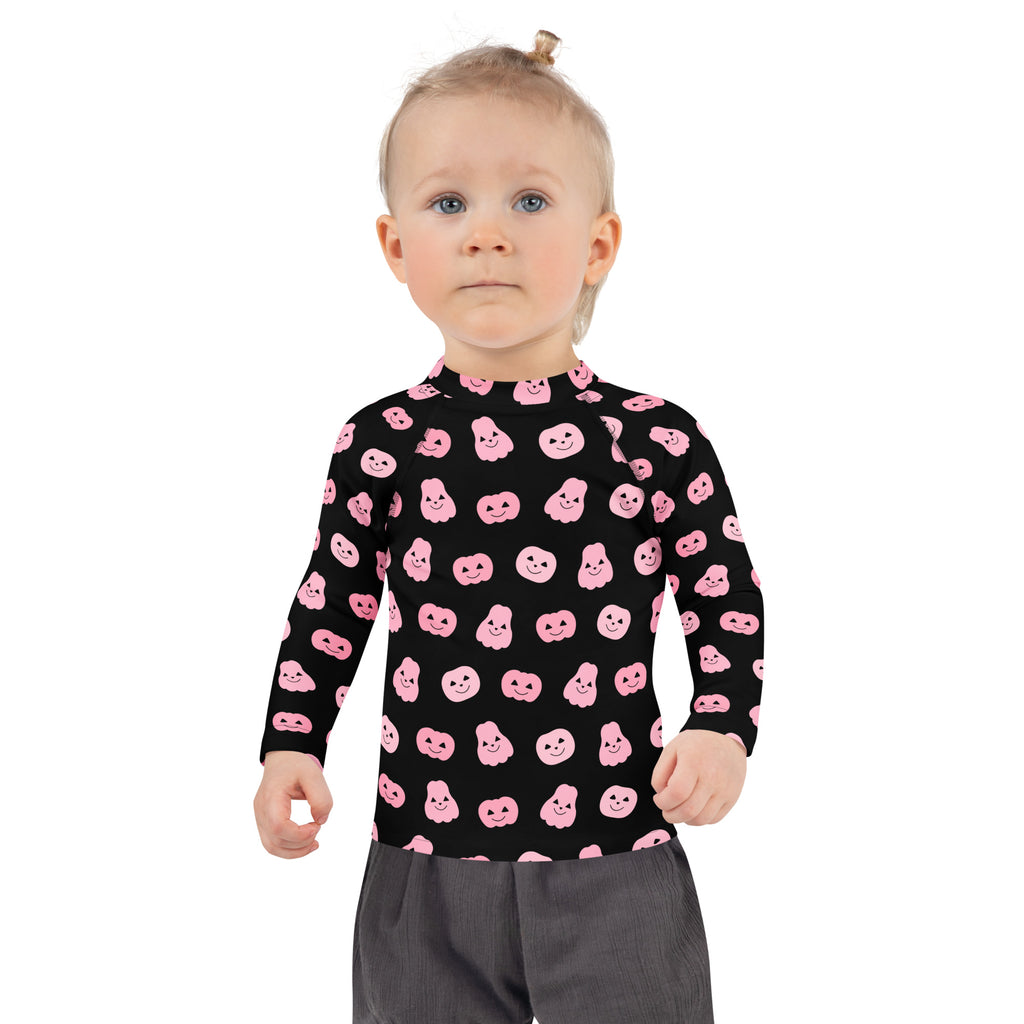 Girls Pink Pumpkins Halloween Long Sleeve Rash Guard Swim Shirt With UPF 50+