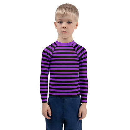 Kids Purple and Black Halloween Long Sleeve Rash Guard Swim Shirt With UPF 50+