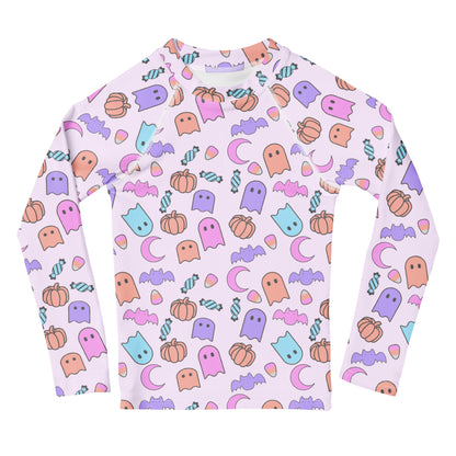 Girls Halloween Pattern Long Sleeve Rash Guard Swim Shirt With UPF 50+