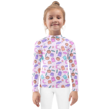 Girls Halloween Pattern Long Sleeve Rash Guard Swim Shirt With UPF 50+
