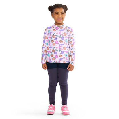 Girls Halloween Pattern Long Sleeve Rash Guard Swim Shirt With UPF 50+
