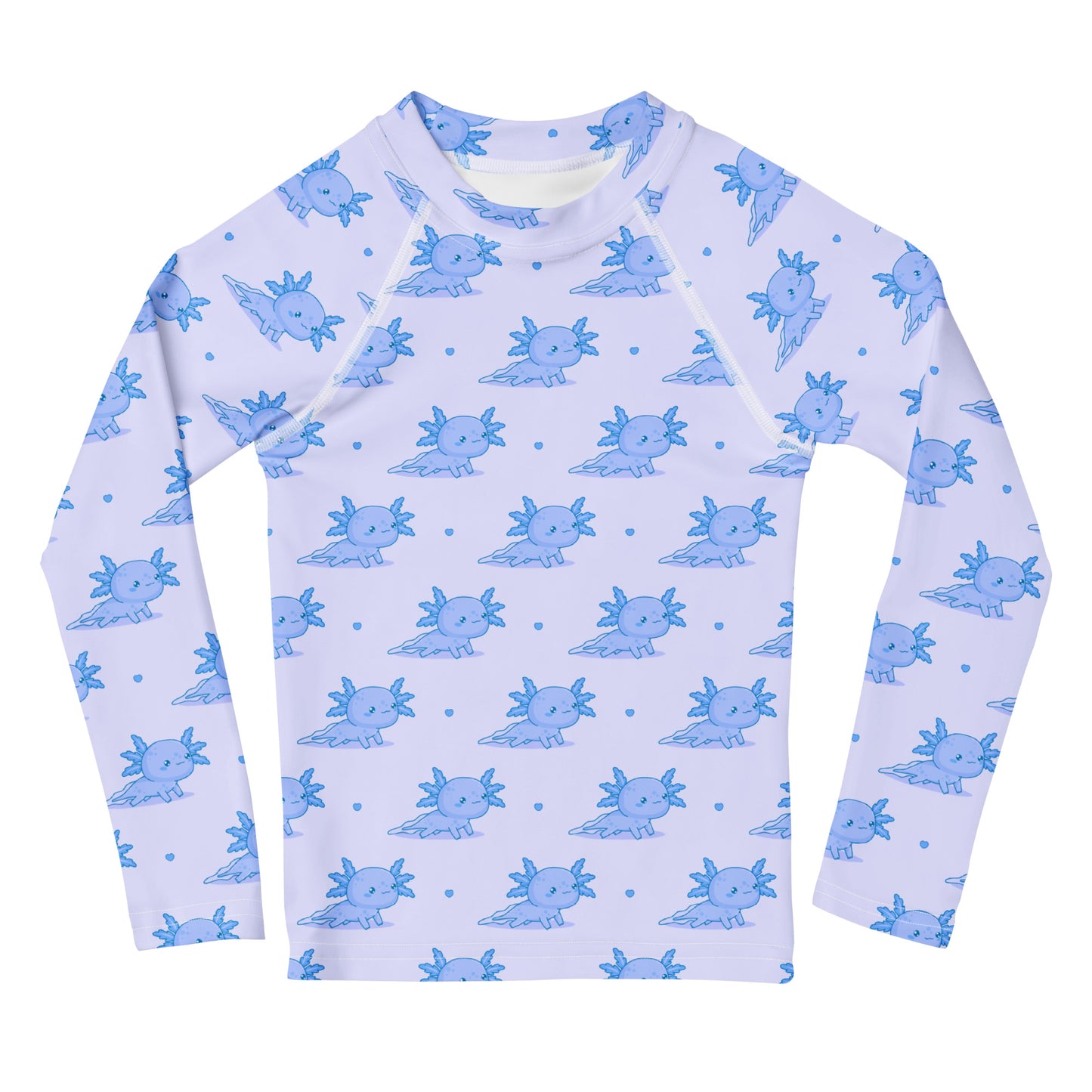 Kids Blue Axolotl Long Sleeve Rash Guard Swim Shirt With UPF 50+