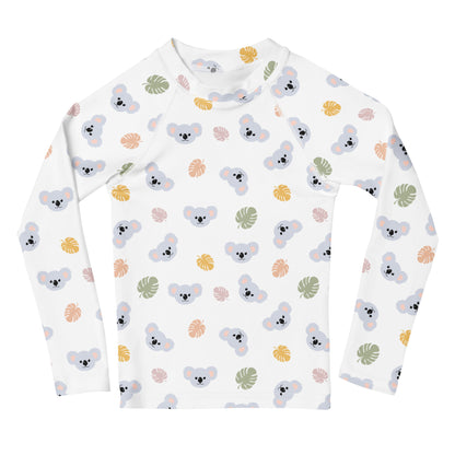 Kids Koala Bear Long Sleeve Rash Guard Swim Shirt With UPF 50+