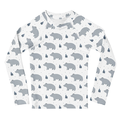 Kids Polar Bear Long Sleeve Rash Guard Swim Shirt With UPF 50+
