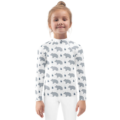 Kids Polar Bear Long Sleeve Rash Guard Swim Shirt With UPF 50+