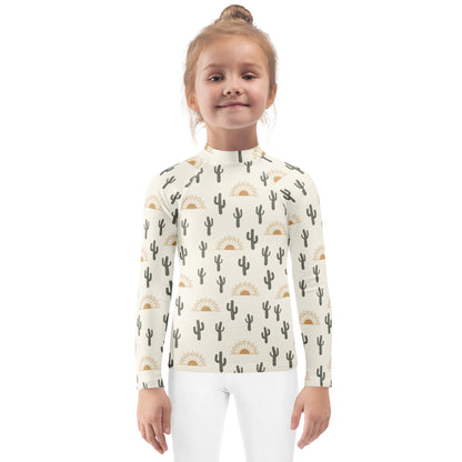 Kids Cactus Desert Sunrise Long Sleeve Rash Guard Swim Shirt With UPF 50+