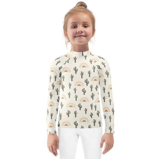 Kids Cactus Desert Sunrise Long Sleeve Rash Guard Swim Shirt With UPF 50+