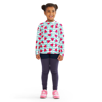 Kids Striped Watermelon Long Sleeve Rash Guard Swim Shirt With UPF 50+
