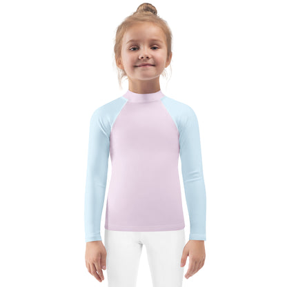 Girls Pink & Blue Cotton Candy Long Sleeve Rash Guard Swim Shirt With UPF 50+