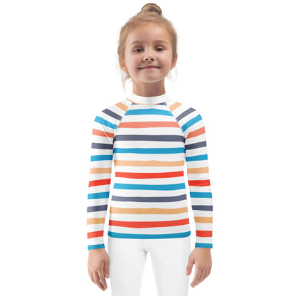 Kids Coastal Stripes Long Sleeve Rash Guard Swim Shirt With UPF 50+