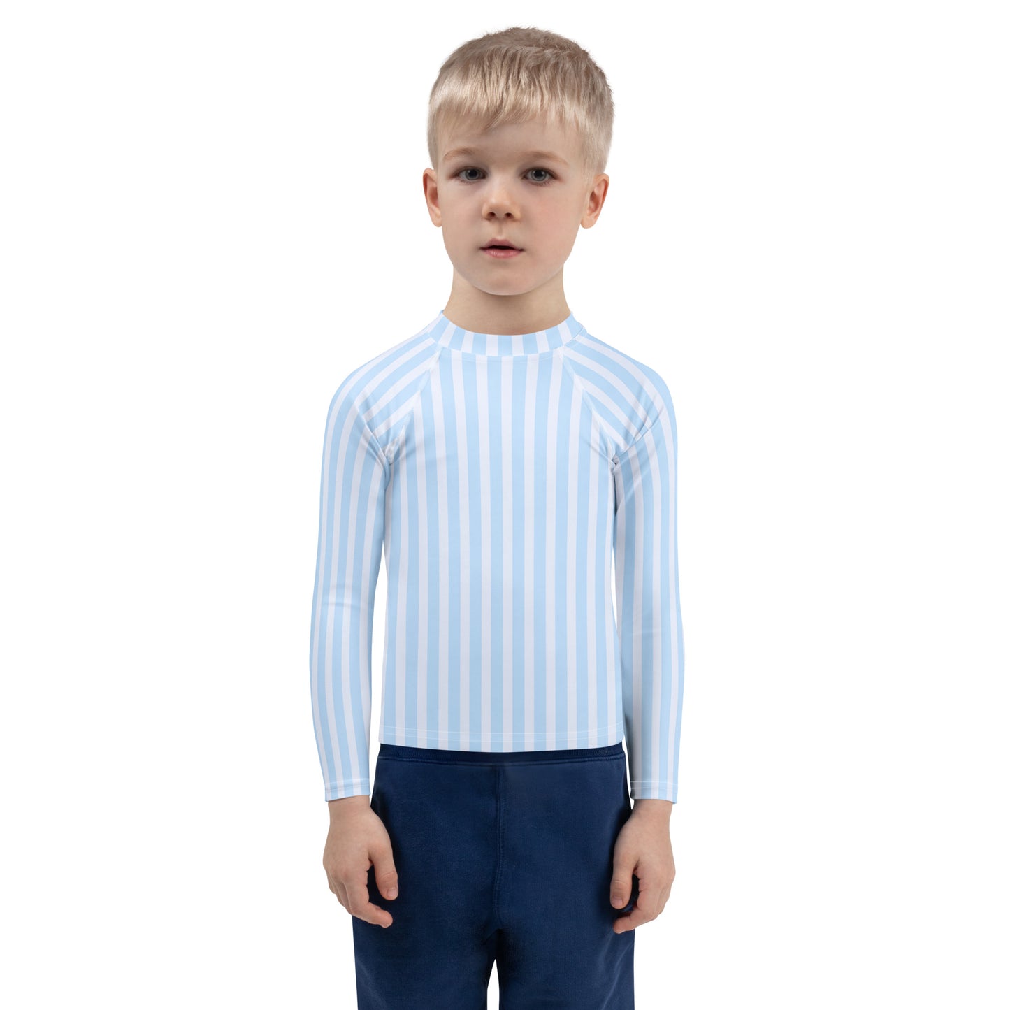 Kids Blue Striped Long Sleeve Rash Guard Swim Shirt With UPF 50+
