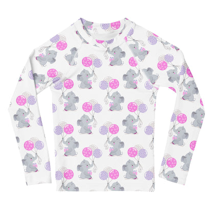 Girls Elephant Birthday Long Sleeve Rash Guard Swim Shirt With UPF 50+