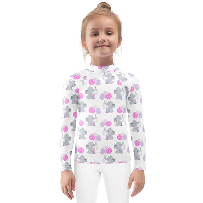 Girls Elephant Birthday Long Sleeve Rash Guard Swim Shirt With UPF 50+