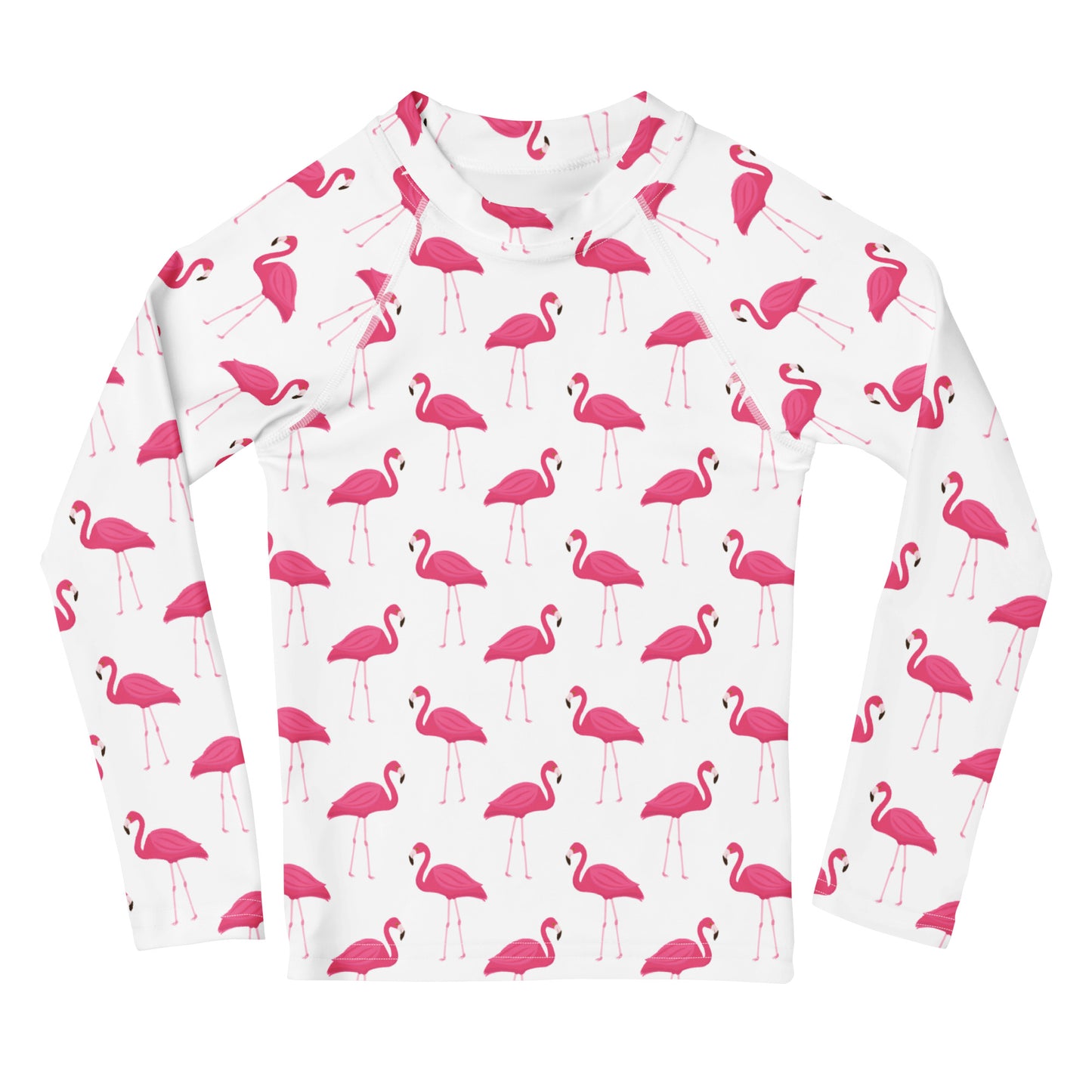 Kids Pink Flamingo Long Sleeve Rash Guard Swim Shirt With UPF 50+