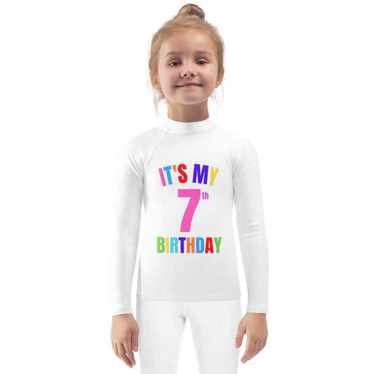 Kids Custom Age It's My Birthday Custom Age It's My Birthday Rash Guard Swim Shirt With UPF 50+