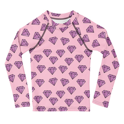 Girls Purple Diamonds Long Sleeve Rash Guard Swim Shirt With UPF 50+