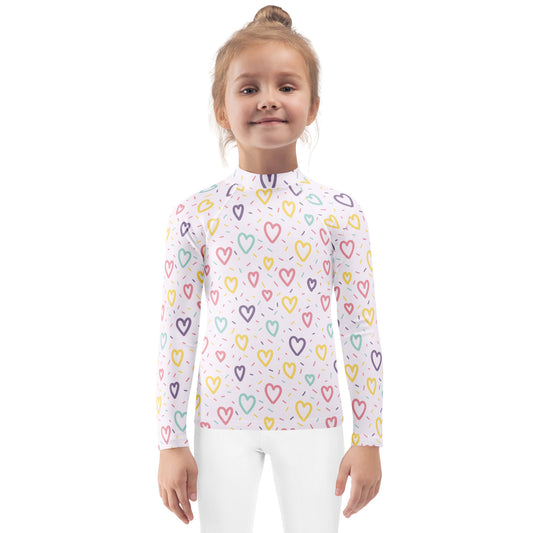 Girls Hearts & Sprinkles Long Sleeve Rash Guard Swim Shirt With UPF 50+