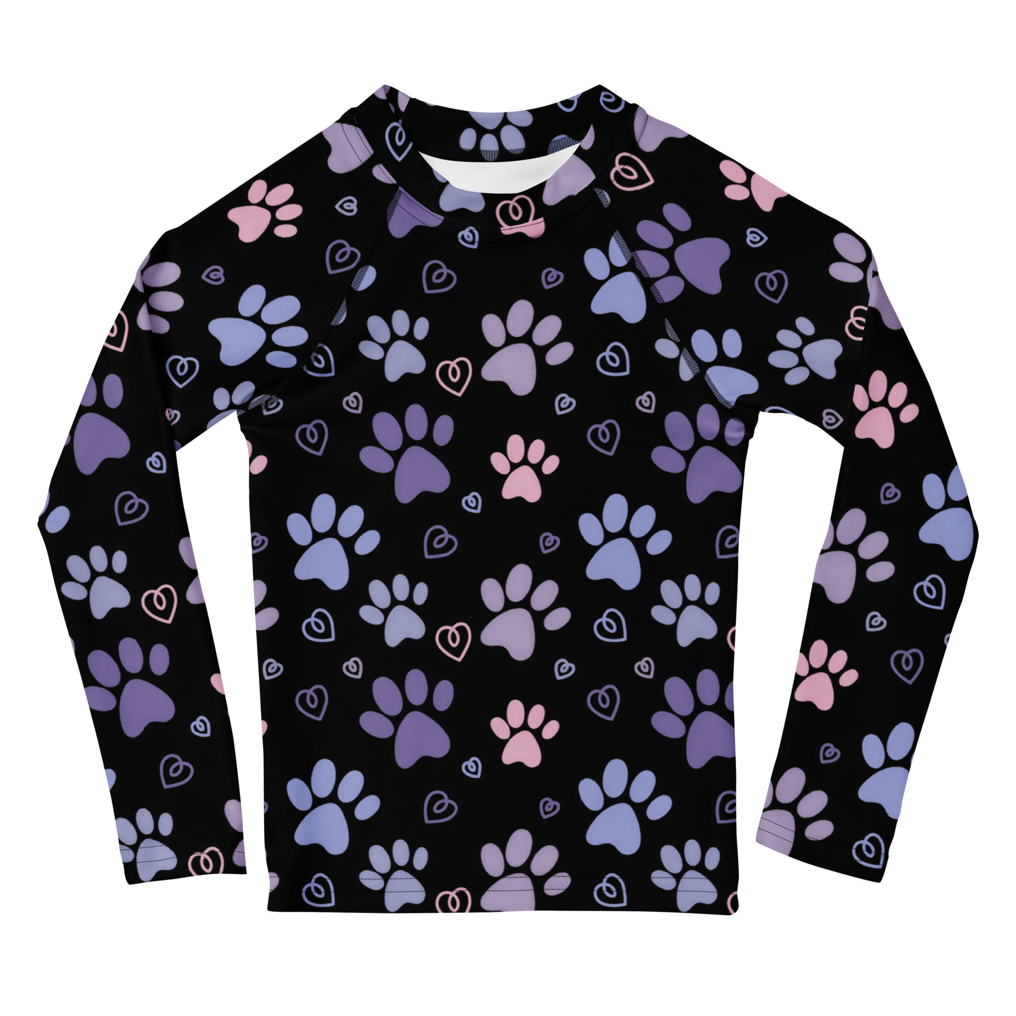 Girls Purple and Pink Paw Print Long Sleeve Rash Guard Swim Shirt With UPF 50+