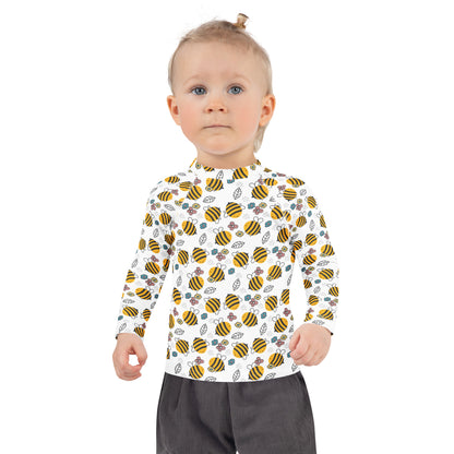 Kids Floral Yellow Bumblebee Long Sleeve Rash Guard Swim Shirt With UPF 50+