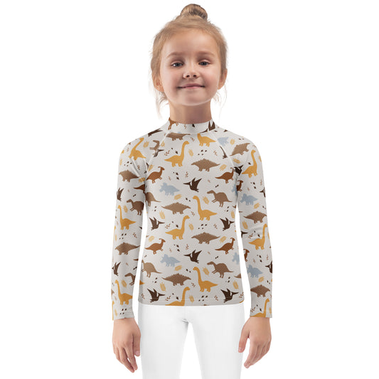 Kids Dinosaur Long Sleeve Rash Guard Swim Shirt With UPF 50+