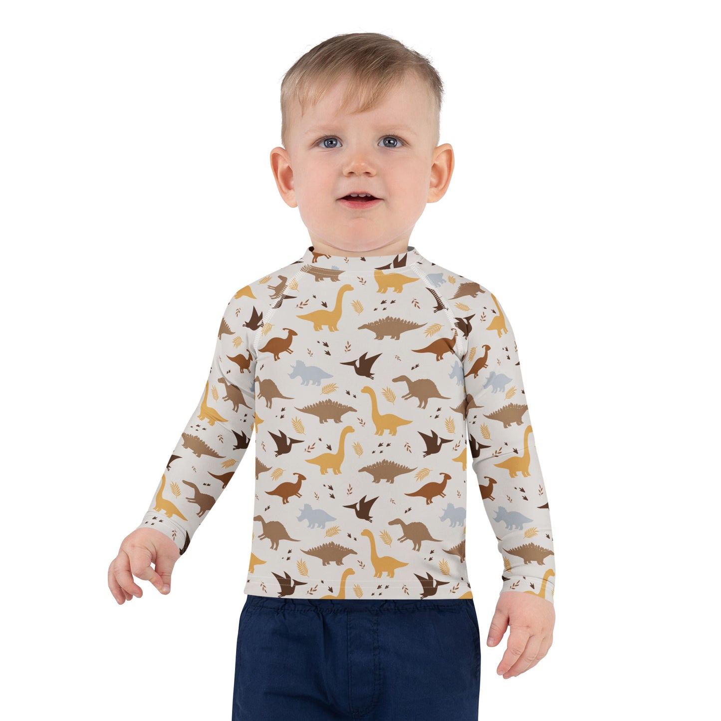 Kids Dinosaur Long Sleeve Rash Guard Swim Shirt With UPF 50+