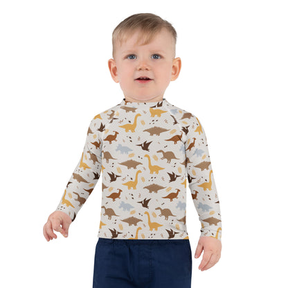 Kids Dinosaur Long Sleeve Rash Guard Swim Shirt With UPF 50+