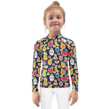 Kids Emoji Fruit Long Sleeve Rash Guard Swim Shirt With UPF 50+