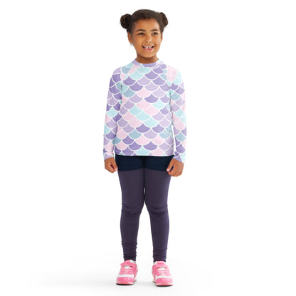 Girls Mermaid Scale Long Sleeve Rash Guard Swim Shirt With UPF 50+