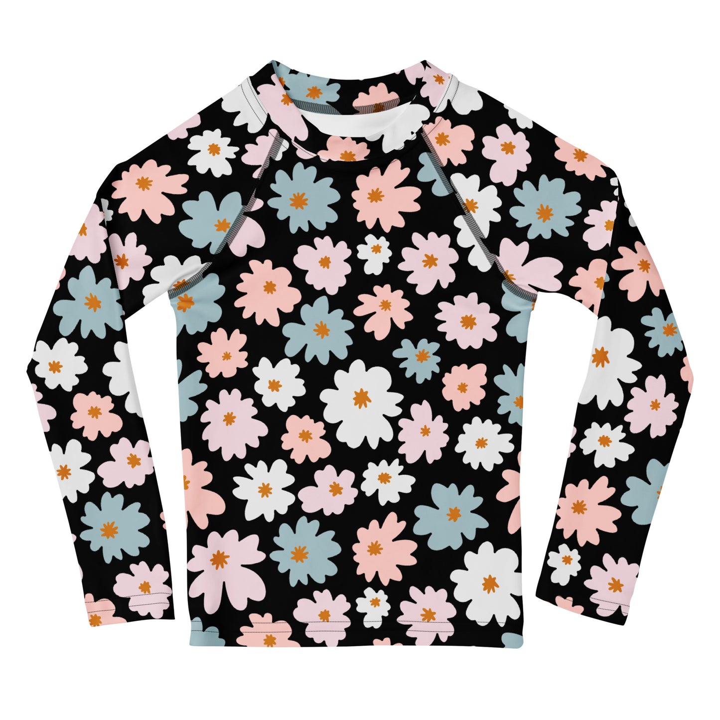 Girls Flower Scale Long Sleeve Rash Guard Swim Shirt With UPF 50+