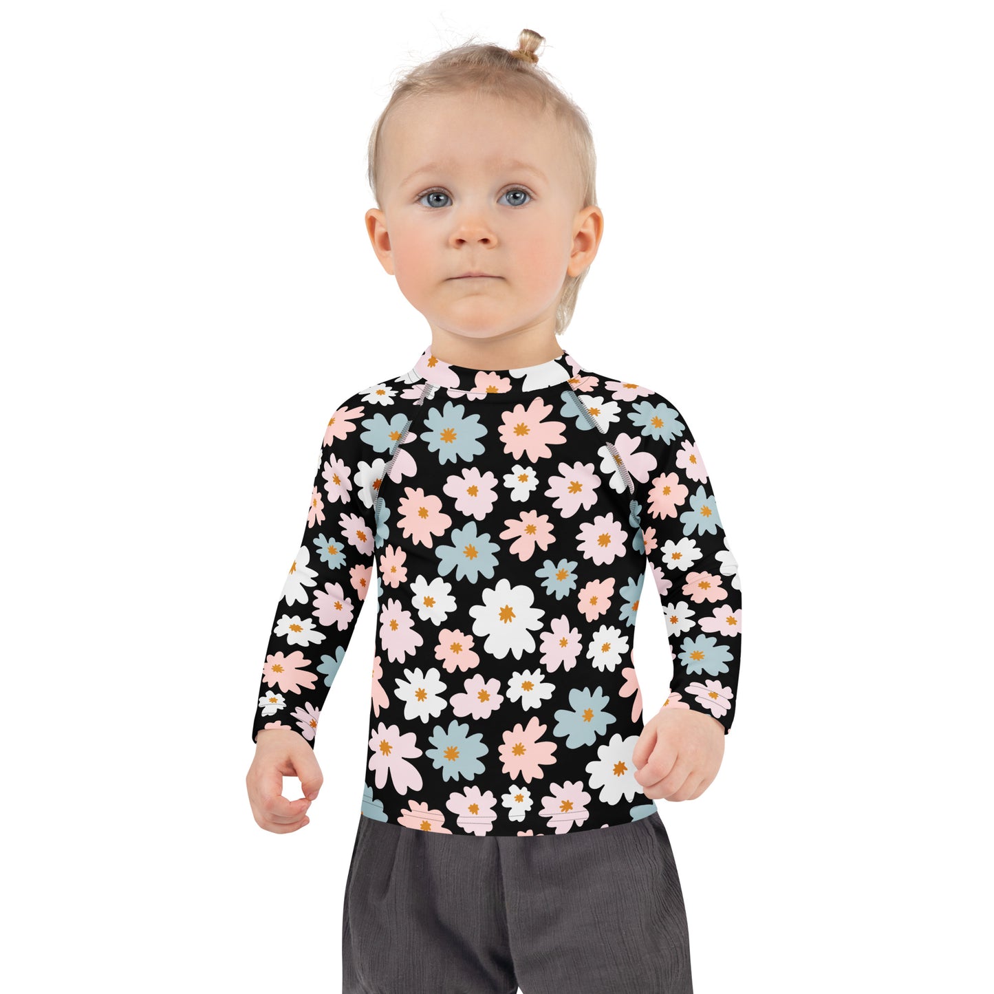 Girls Flower Scale Long Sleeve Rash Guard Swim Shirt With UPF 50+