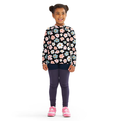 Girls Flower Scale Long Sleeve Rash Guard Swim Shirt With UPF 50+