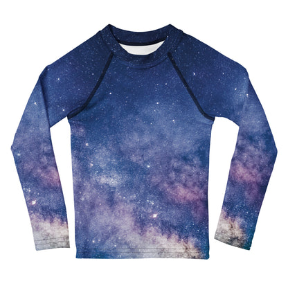 Kids Realistic Galaxy Long Sleeve Rash Guard Swim Shirt With UPF 50+