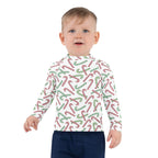 Kids Red & Green Candy Cane Christmas Long Sleeve Rash Guard Swim Shirt With UPF 50+