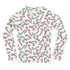 Kids Red & Green Candy Cane Christmas Long Sleeve Rash Guard Swim Shirt With UPF 50+