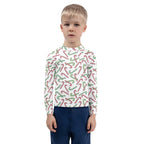 Kids Red & Green Candy Cane Christmas Long Sleeve Rash Guard Swim Shirt With UPF 50+