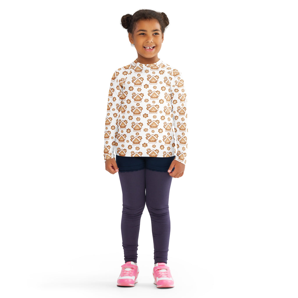 White long sleeve rash guard swim shirt with brown crown star pattern upf 50 plus for kids christmas use