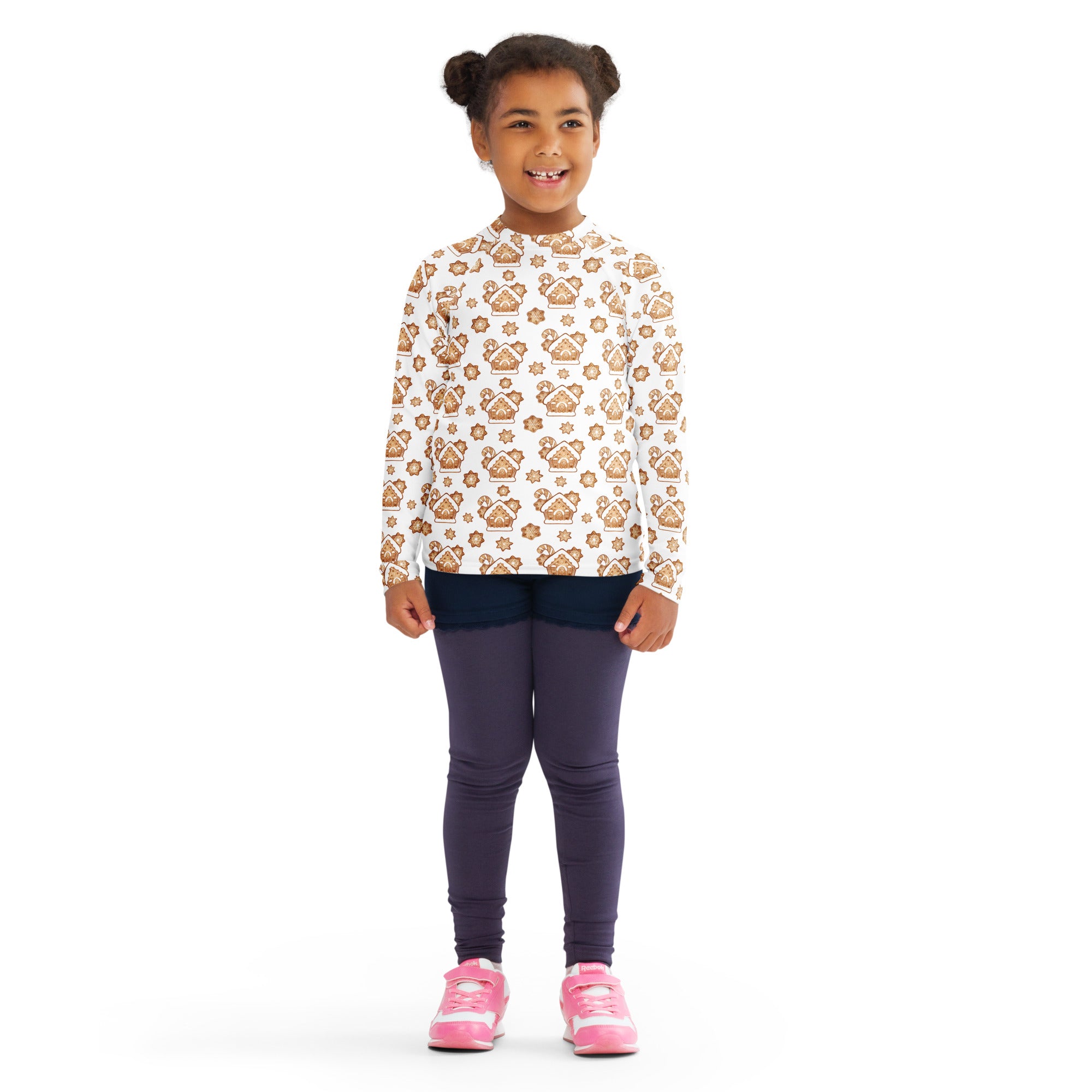 White long sleeve rash guard swim shirt with brown crown star pattern upf 50 plus for kids christmas use