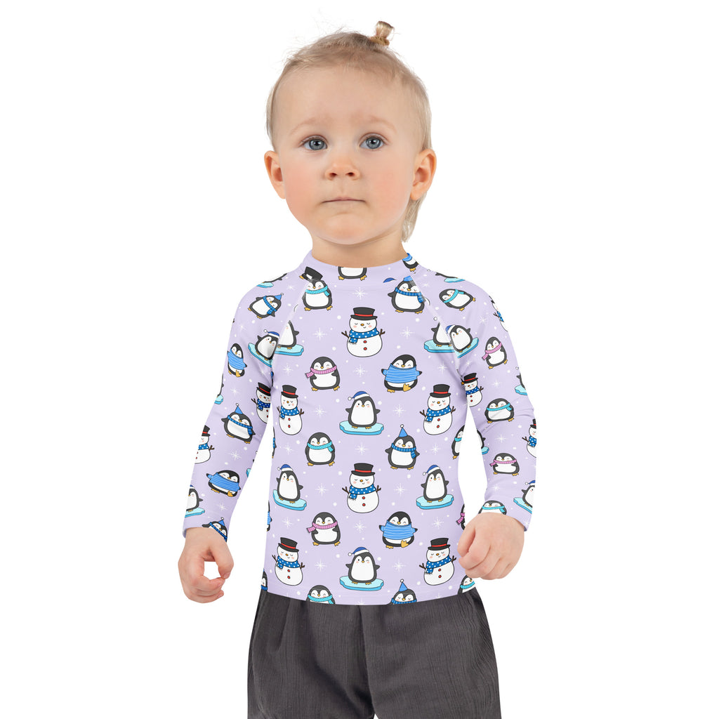 Kids Winter Penguin Long Sleeve Rash Guard Swim Shirt With UPF 50+