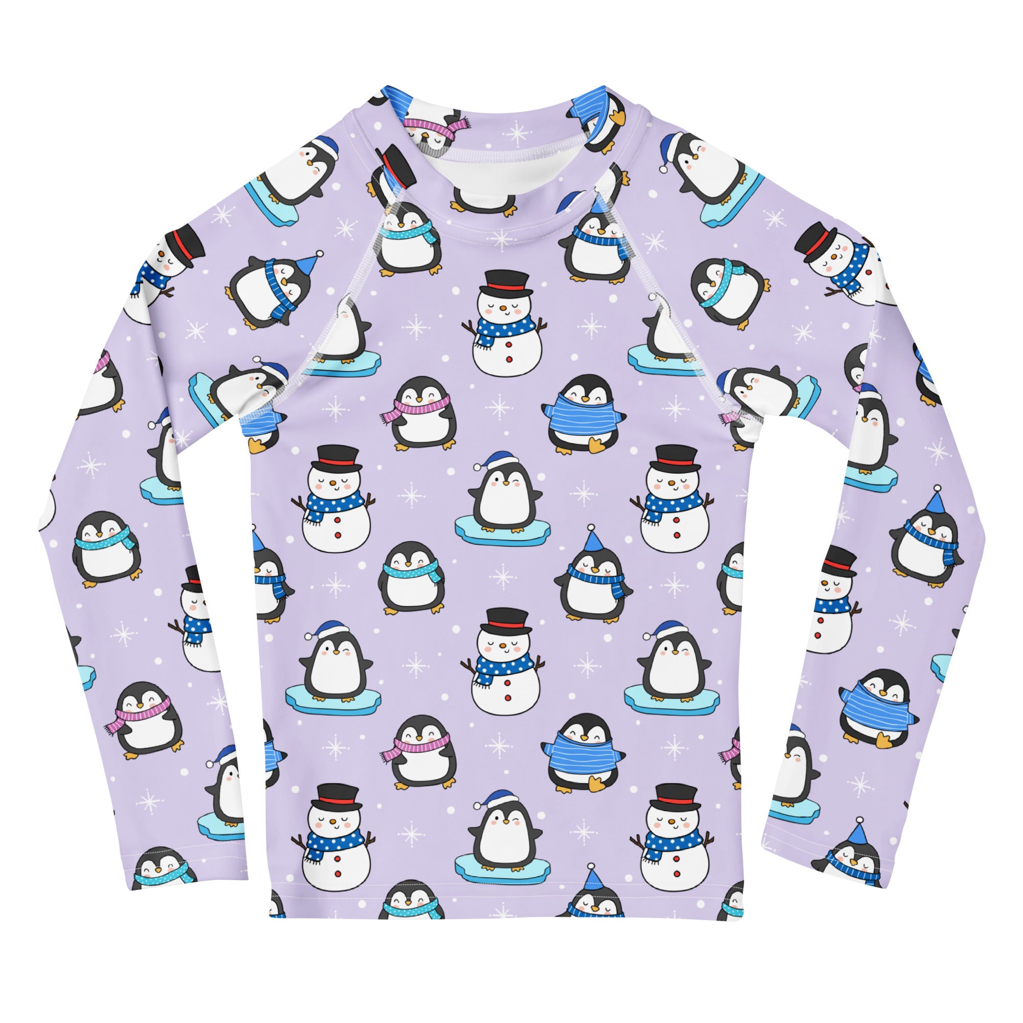 Kids Winter Penguin Long Sleeve Rash Guard Swim Shirt With UPF 50+
